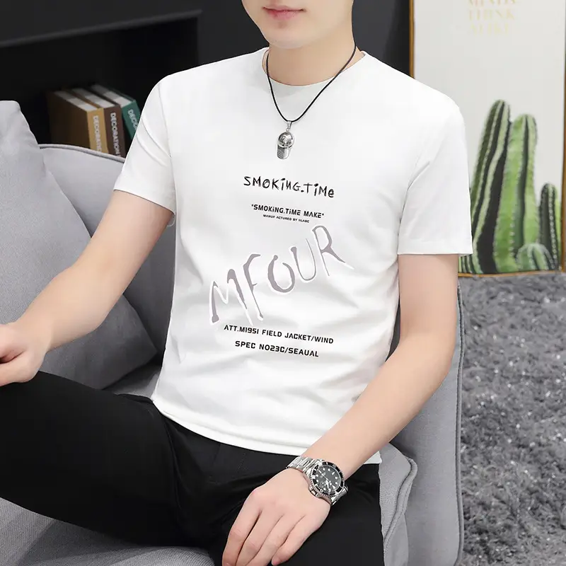 Men Printed Grey T-Shirt Short Sleeve Round Neck - Image 8