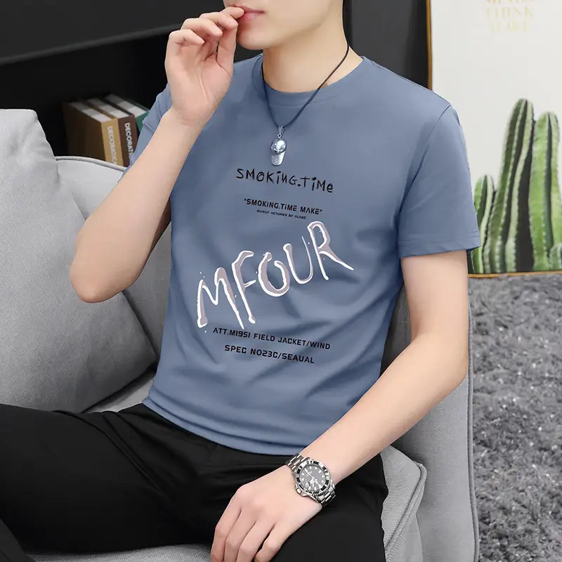 Men Printed Grey T-Shirt Short Sleeve Round Neck - Image 9