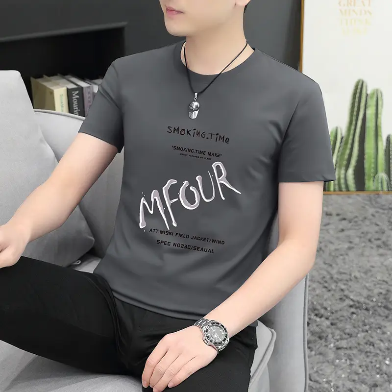 Men Printed Grey T-Shirt Short Sleeve Round Neck - Image 10