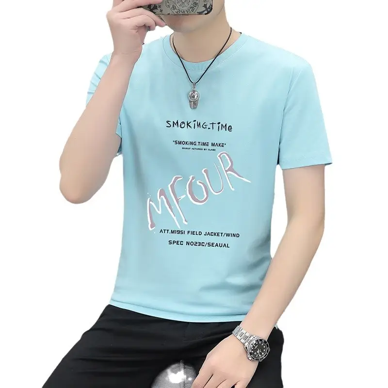 Men Printed Grey T-Shirt Short Sleeve Round Neck - Image 11