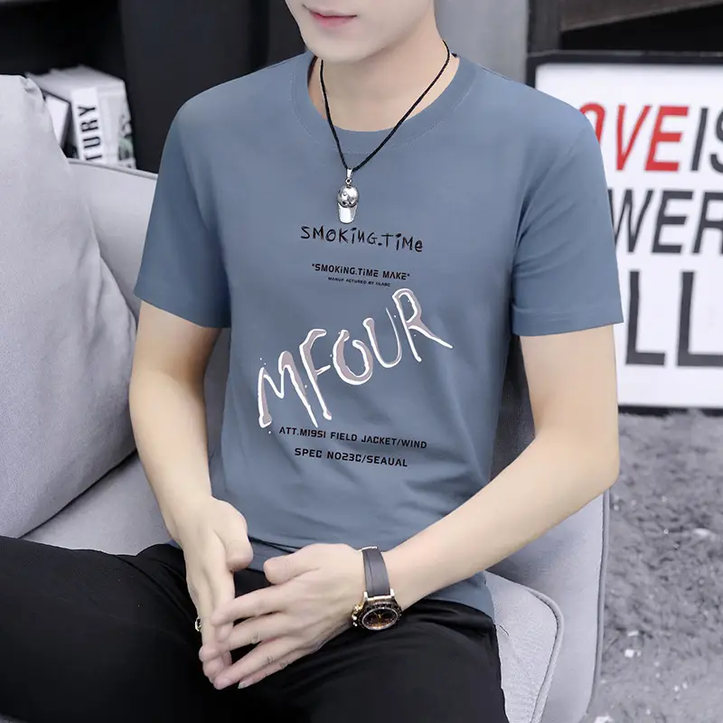Men Printed Grey T-Shirt Short Sleeve Round Neck - Image 3