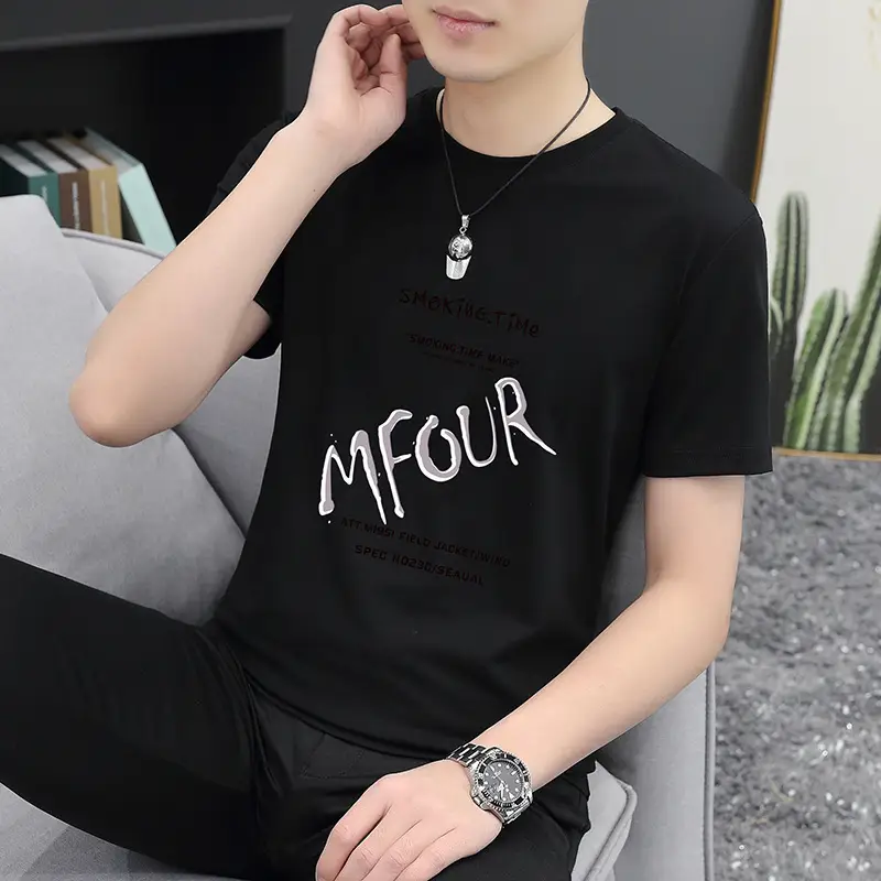 Men Printed Grey T-Shirt Short Sleeve Round Neck - Image 4