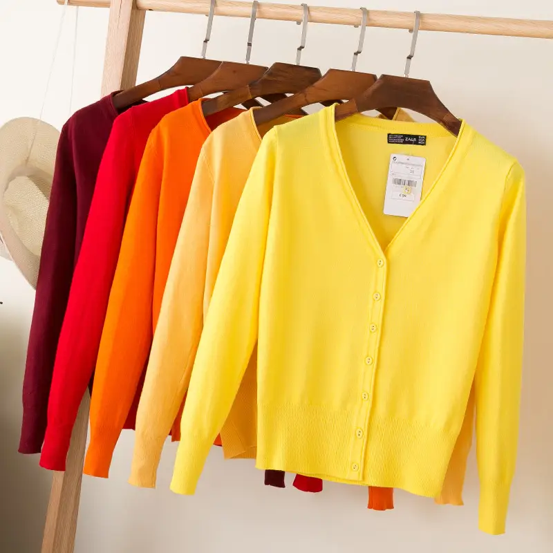 Women's Yellow Button Down Cardigan Long Sleeve Spring Autumn Wear - Image 20