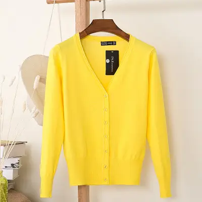 Women's Yellow Button Down Cardigan Long Sleeve Spring Autumn Wear - Image 12