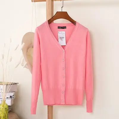 Women's Yellow Button Down Cardigan Long Sleeve Spring Autumn Wear - Image 2