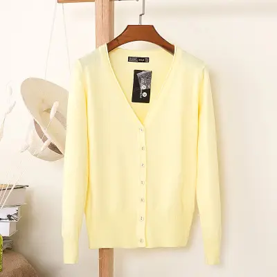 Women's Yellow Button Down Cardigan Long Sleeve Spring Autumn Wear - Image 9