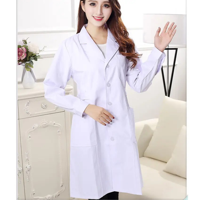 White Long-Sleeved Doctor's Coat for Men Women - Image 3