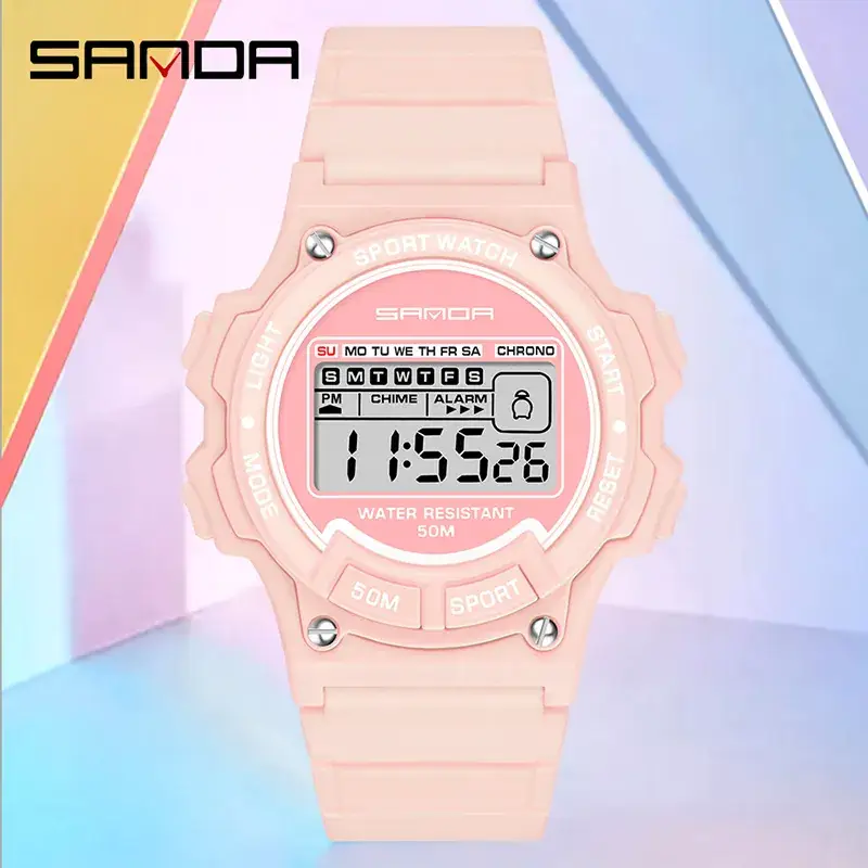 Sanda Waterproof Digital Male Watch Pink 50m - Image 5