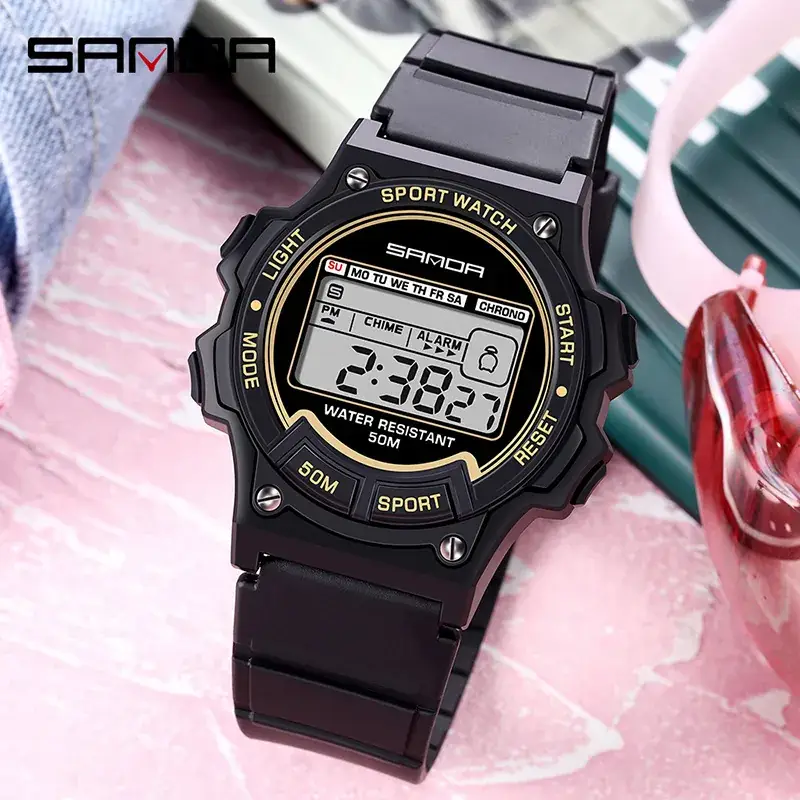Sanda Waterproof Digital Male Watch Pink 50m - Image 6