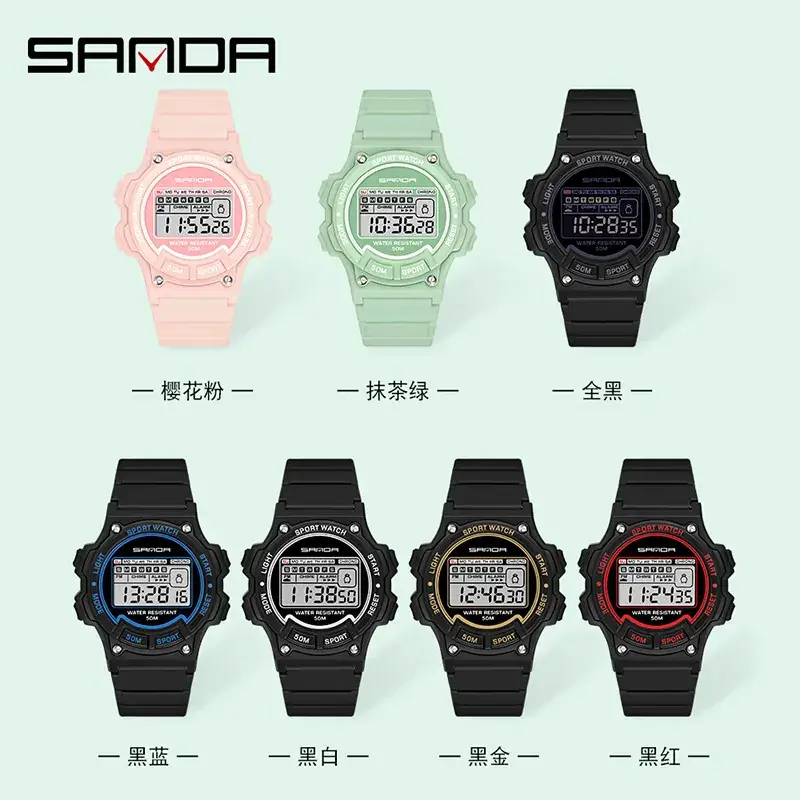 Sanda Waterproof Digital Male Watch Pink 50m - Image 7