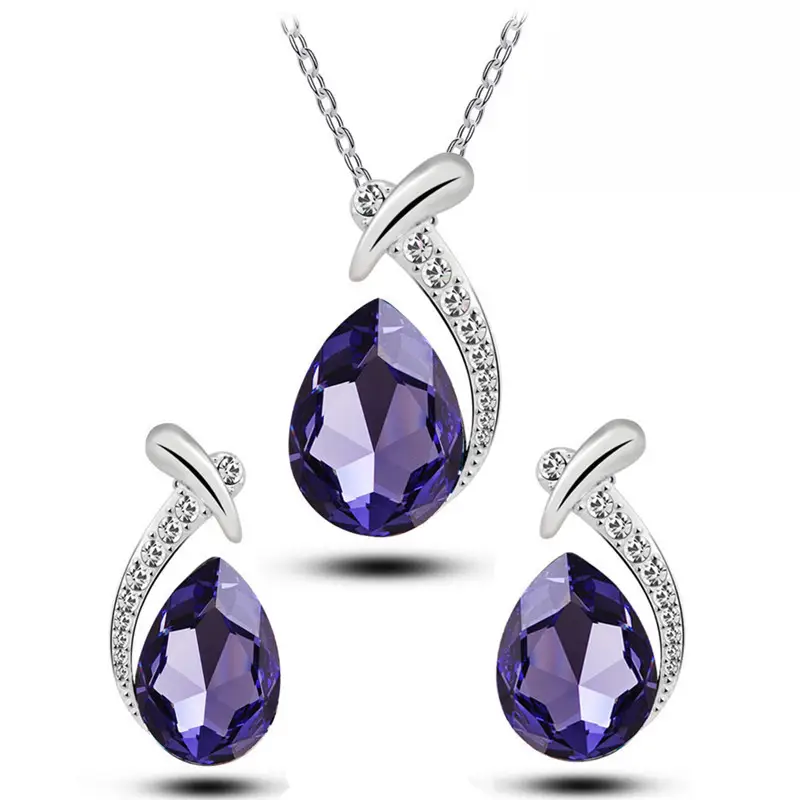 Purple Crystal Korean Style Pendant Set