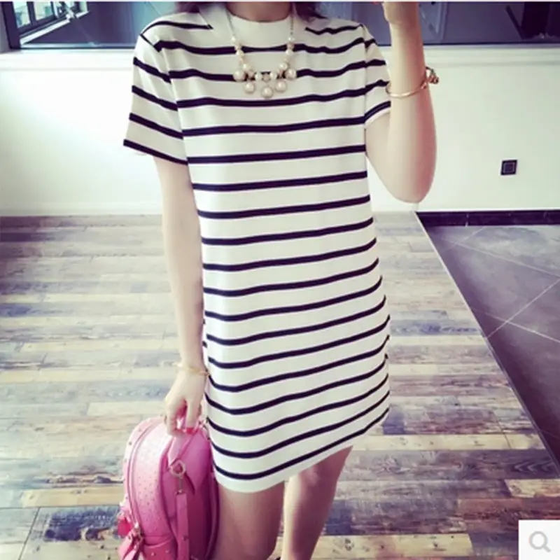 2025 Women Striped T-Shirt Mid Length Korean Style - Image 2