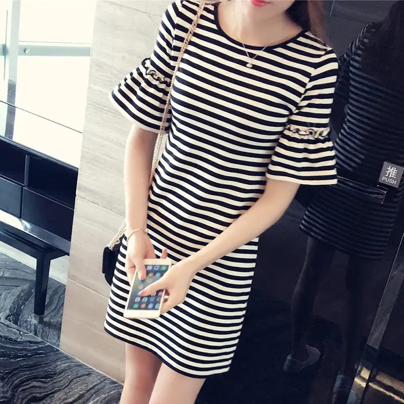 2025 Women Striped T-Shirt Mid Length Korean Style - Image 4