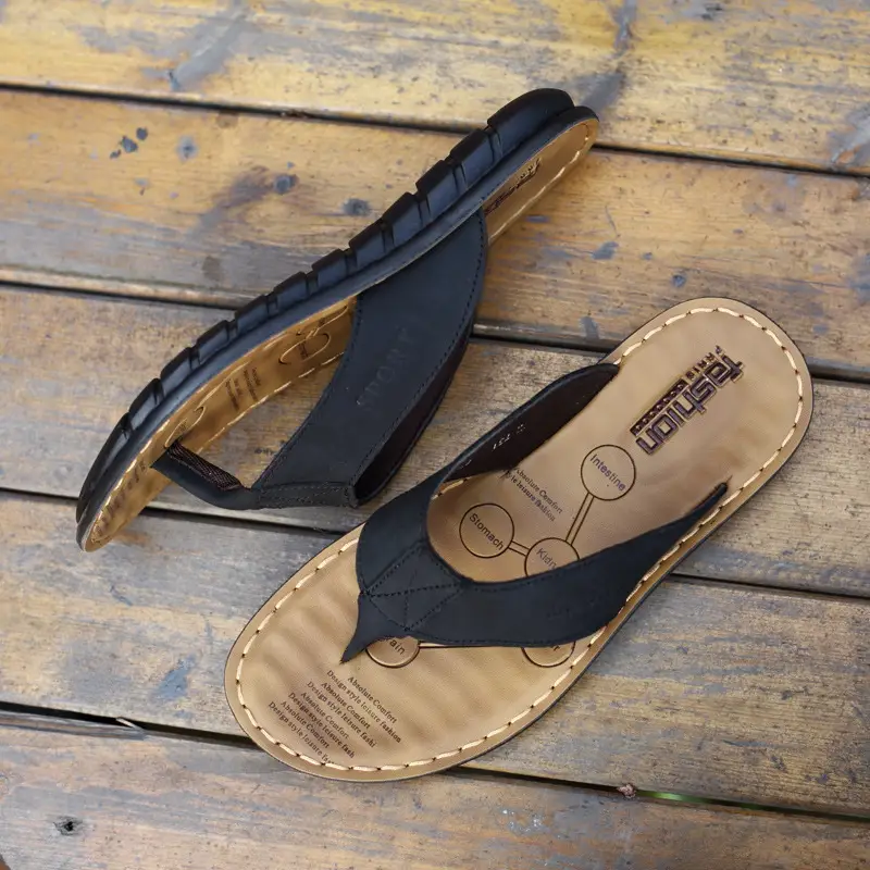 Men's Brown Leather Flip-Flops Driving Beach Wear