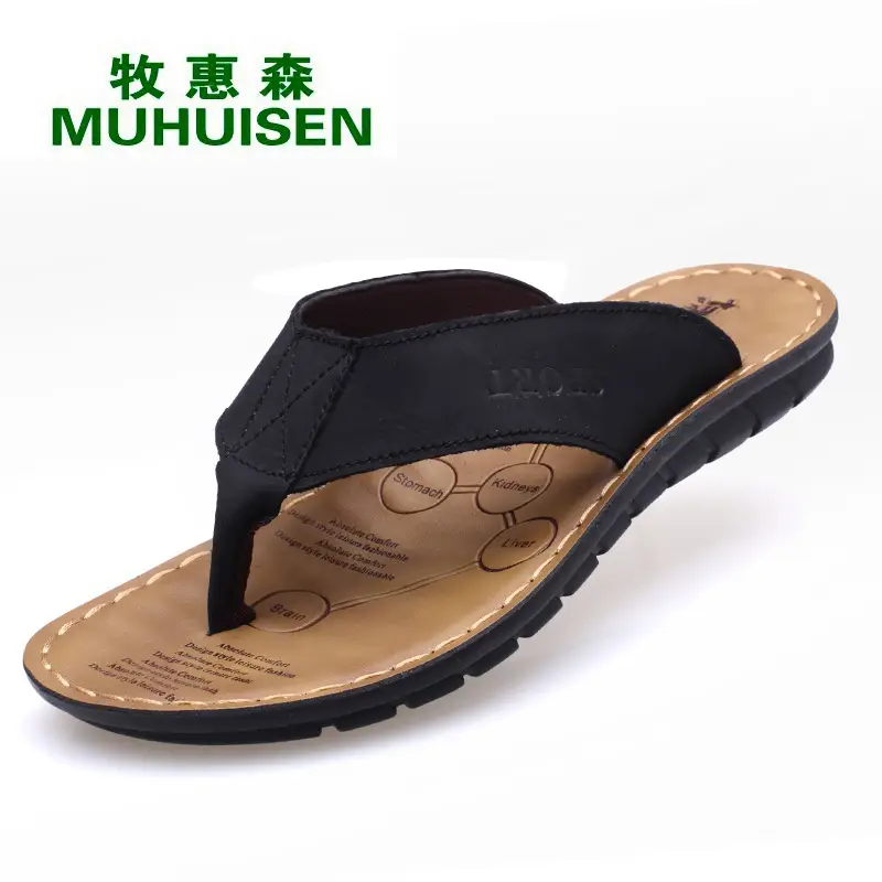 Men's Brown Leather Flip-Flops Driving Beach Wear