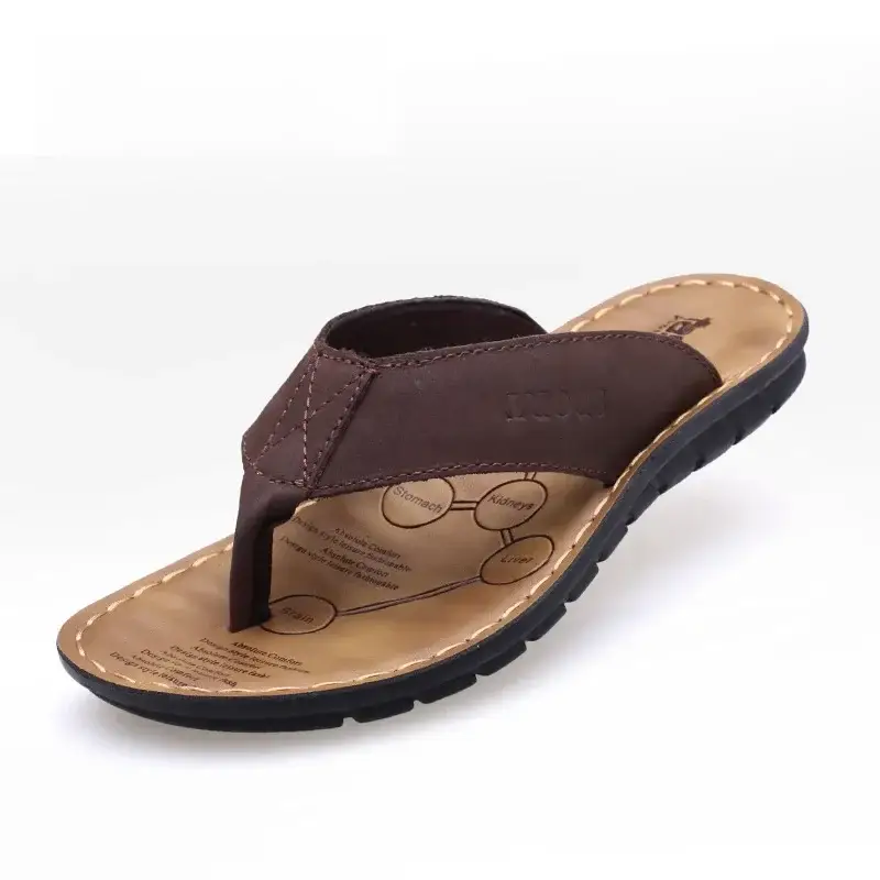 Men's Brown Leather Flip-Flops Driving Beach Wear