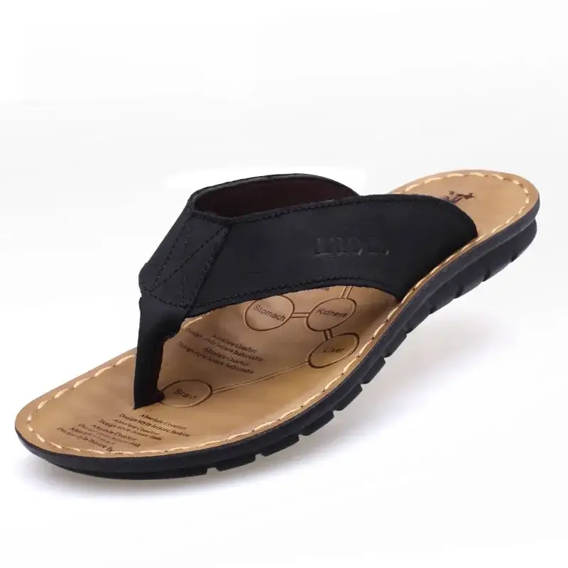 Men's Brown Leather Flip-Flops Driving Beach Wear