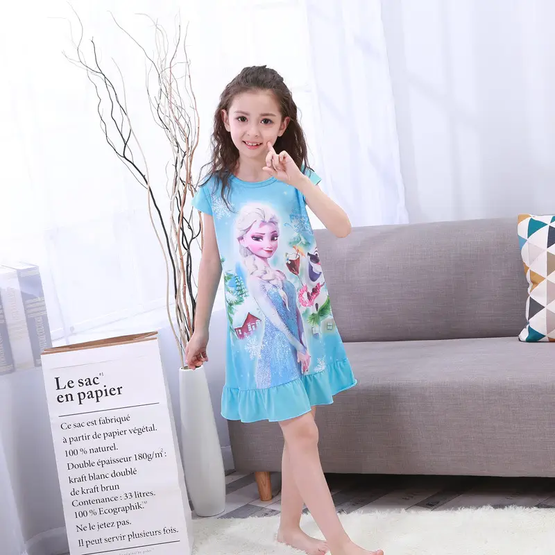 Girls Cotton Nightgown with Frozen Skirt Pink