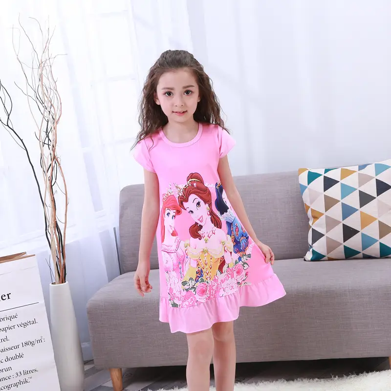 Girls Cotton Nightgown with Frozen Skirt Pink