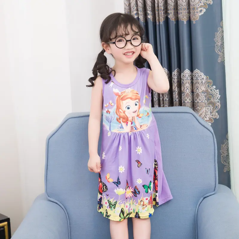 Girls Cotton Nightgown with Frozen Skirt Pink