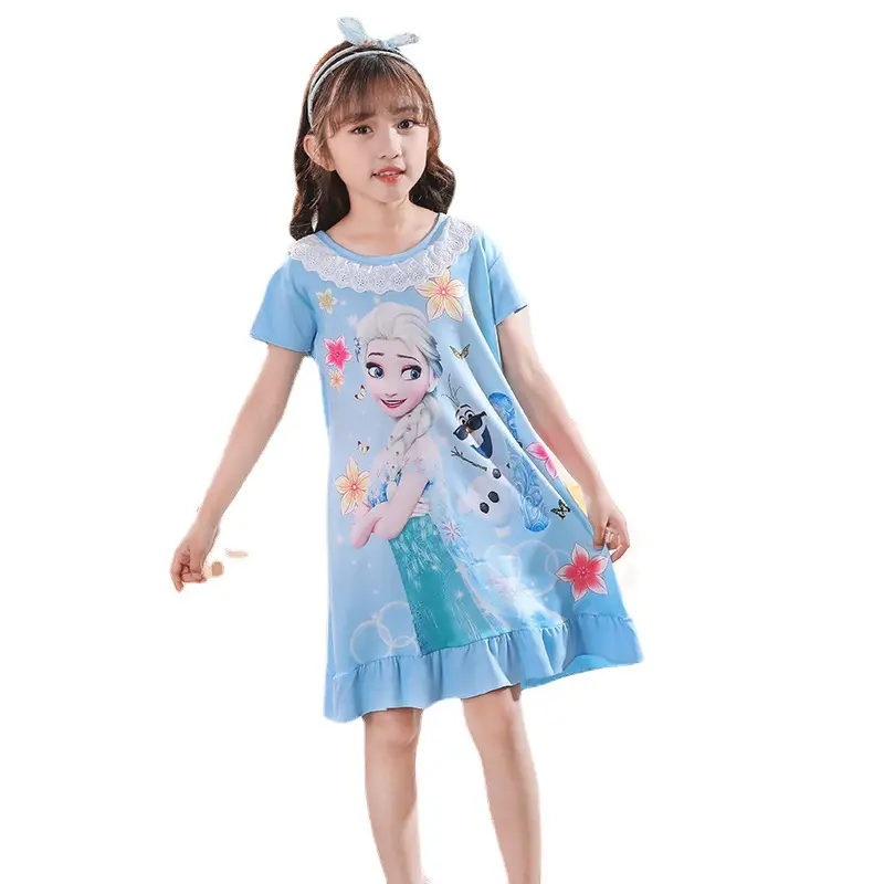 Girls Cotton Nightgown with Frozen Skirt Pink