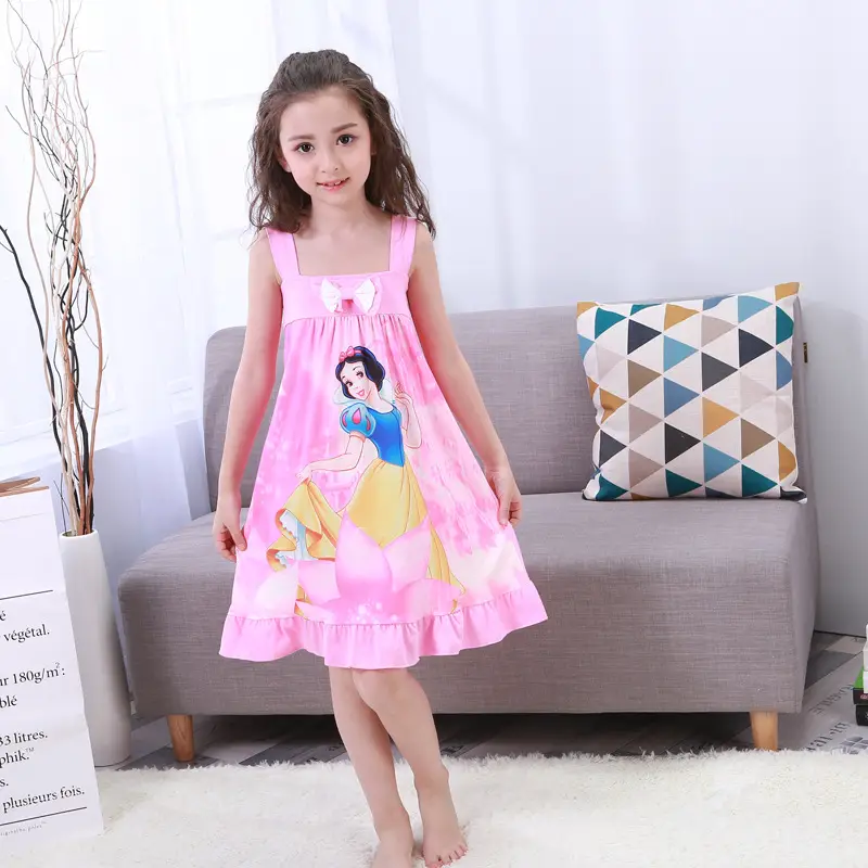 Girls Cotton Nightgown with Frozen Skirt Pink