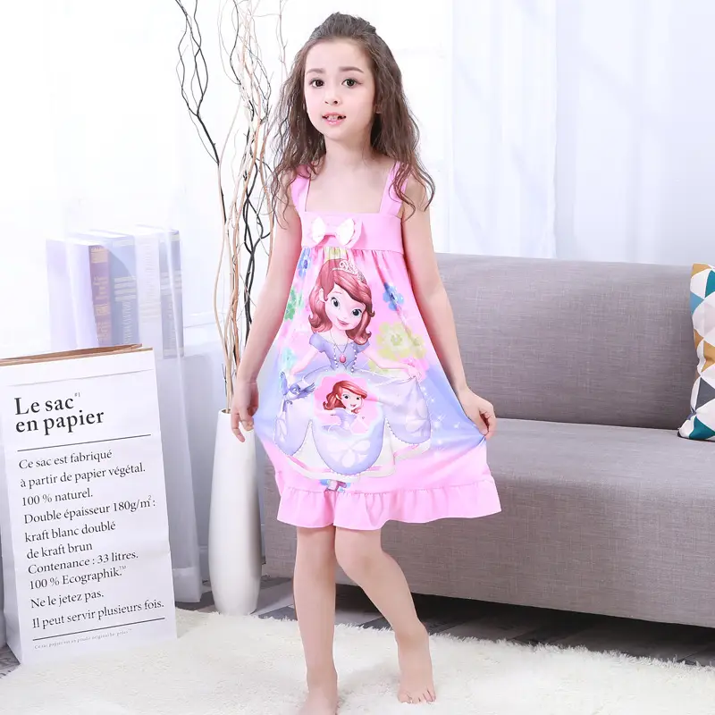 Girls Cotton Nightgown with Frozen Skirt Pink
