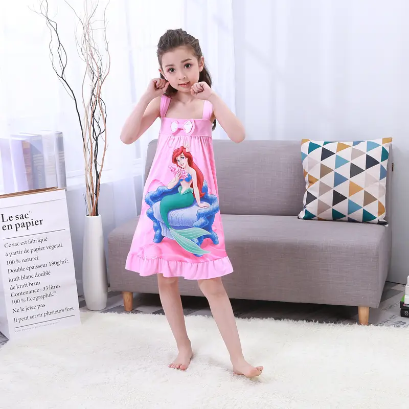 Girls Cotton Nightgown with Frozen Skirt Pink
