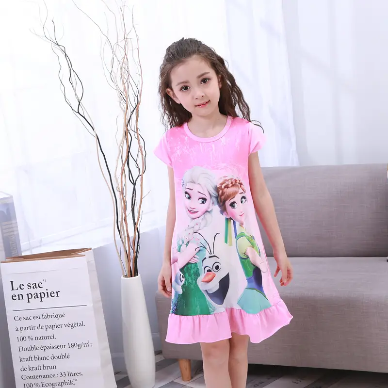 Girls Cotton Nightgown with Frozen Skirt Pink