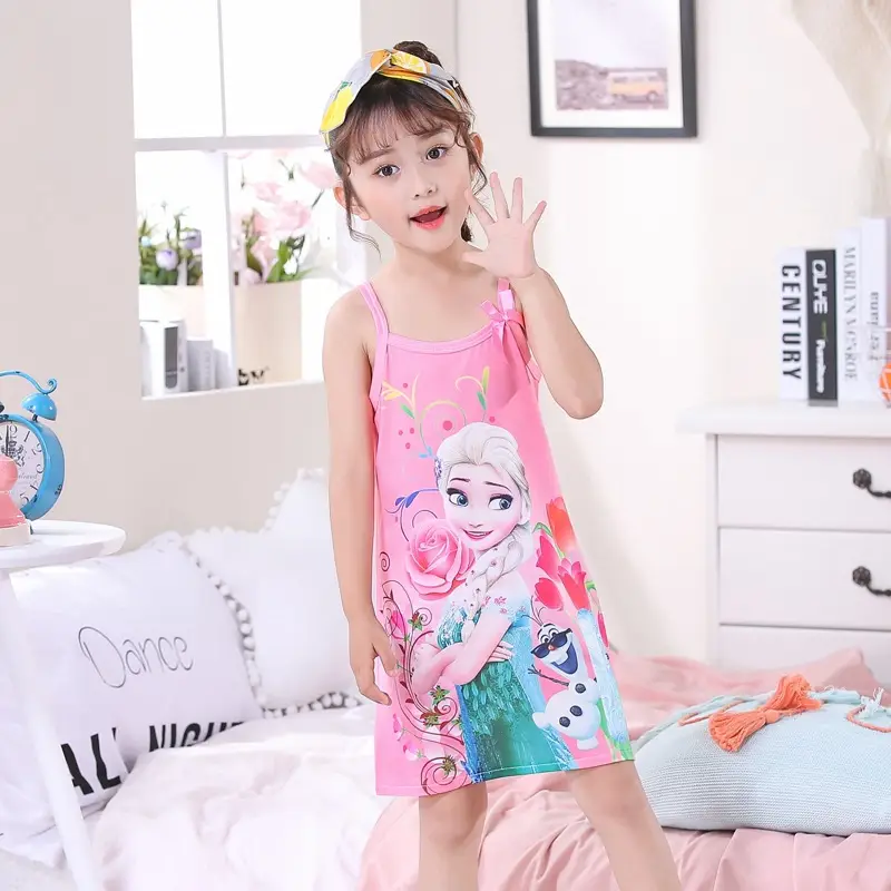 Girls Cotton Nightgown with Frozen Skirt Pink