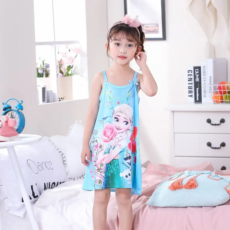 Girls Cotton Nightgown with Frozen Skirt Pink