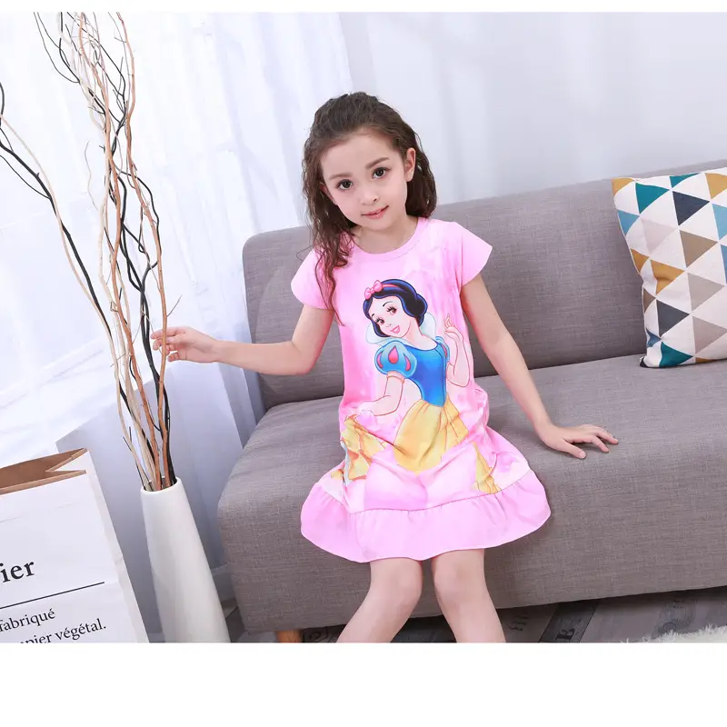 Girls Cotton Nightgown with Frozen Skirt Pink