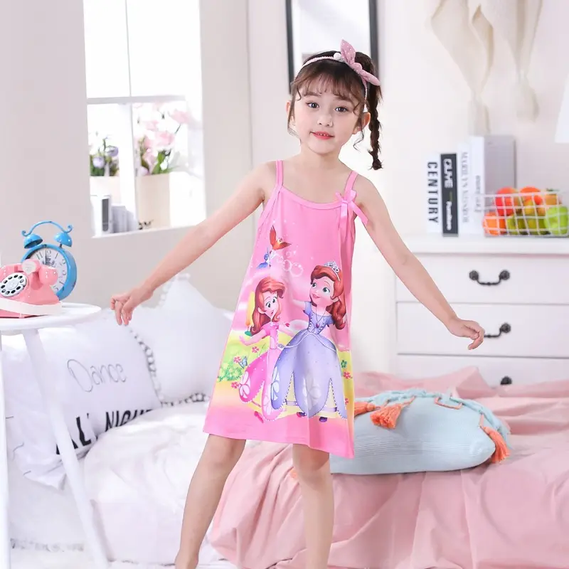 Girls Cotton Nightgown with Frozen Skirt Pink