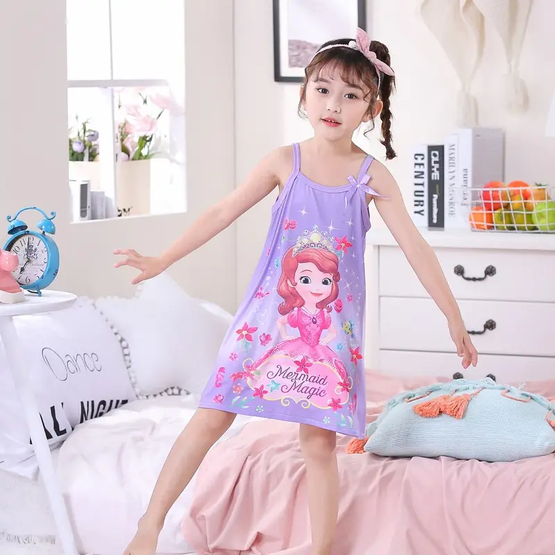 Girls Cotton Nightgown with Frozen Skirt Pink
