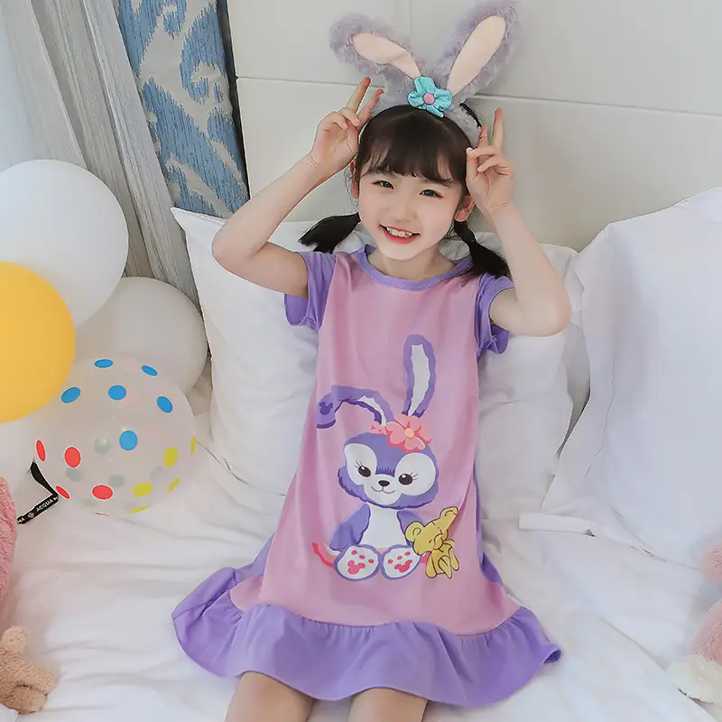Girls Cotton Nightgown with Frozen Skirt Pink