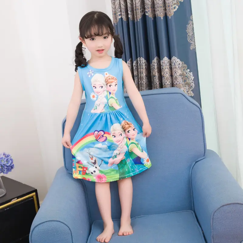Girls Cotton Nightgown with Frozen Skirt Pink