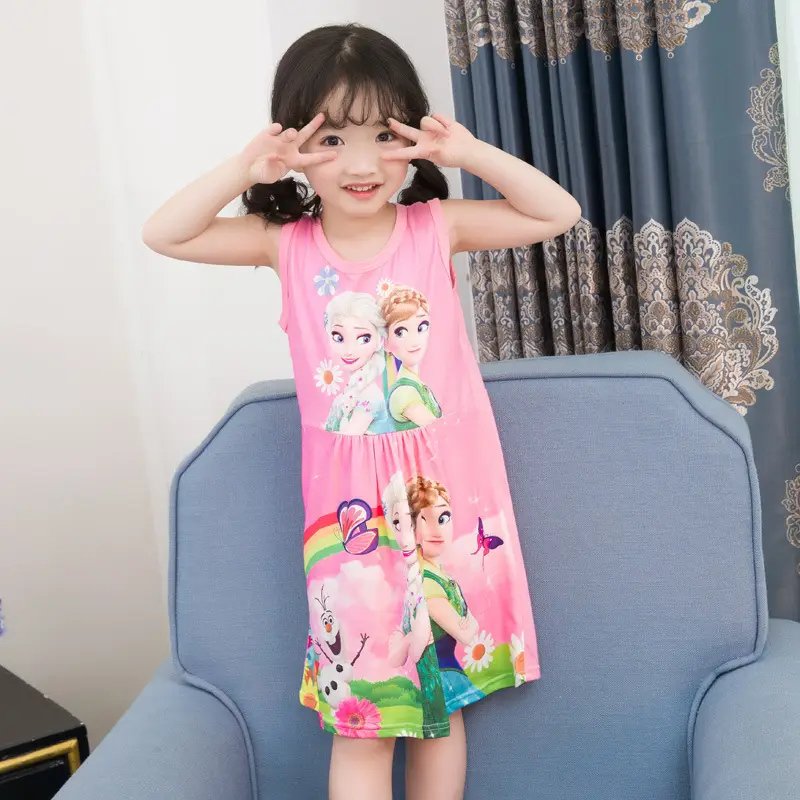 Girls Cotton Nightgown with Frozen Skirt Pink