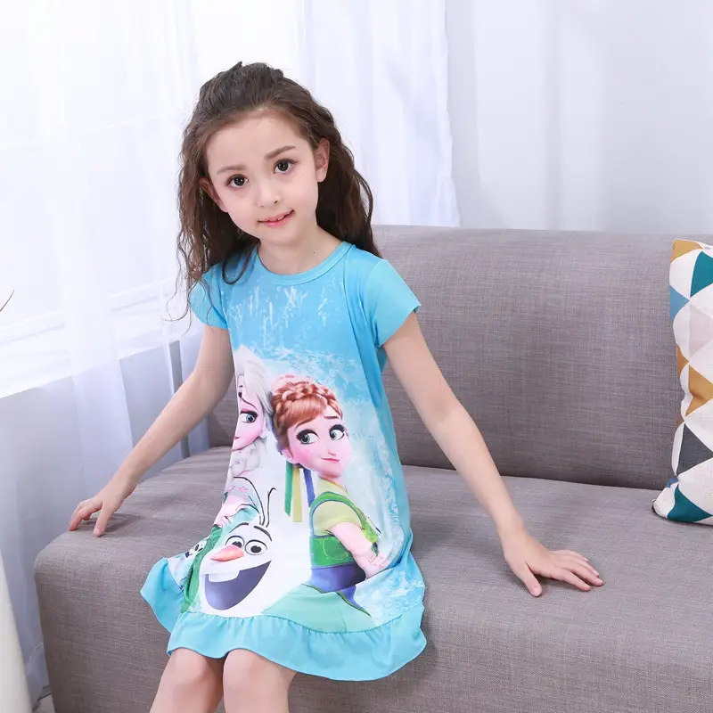 Girls Cotton Nightgown with Frozen Skirt Pink