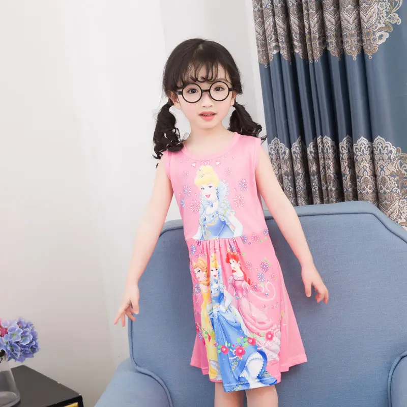 Girls Cotton Nightgown with Frozen Skirt Pink