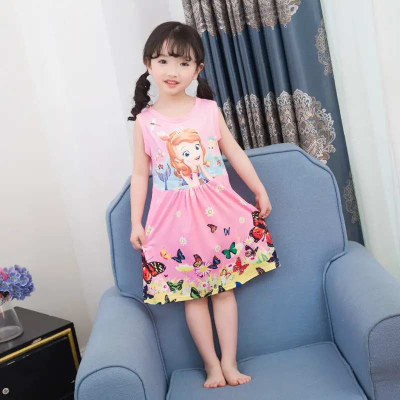Girls Cotton Nightgown with Frozen Skirt Pink