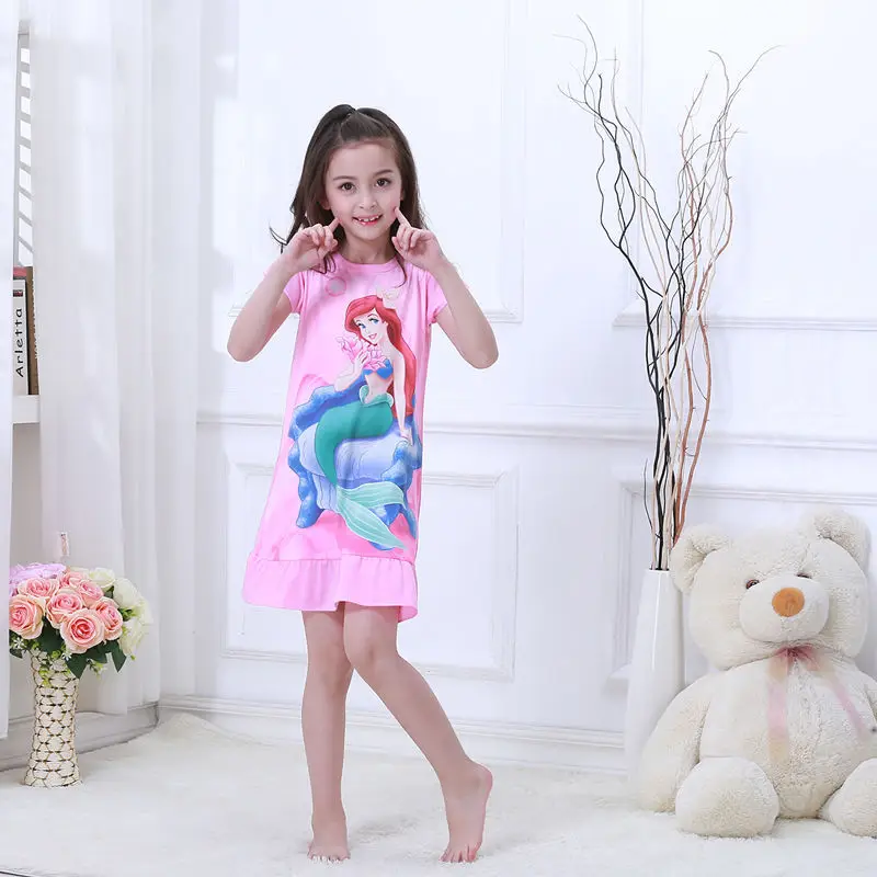 Girls Cotton Nightgown with Frozen Skirt Pink