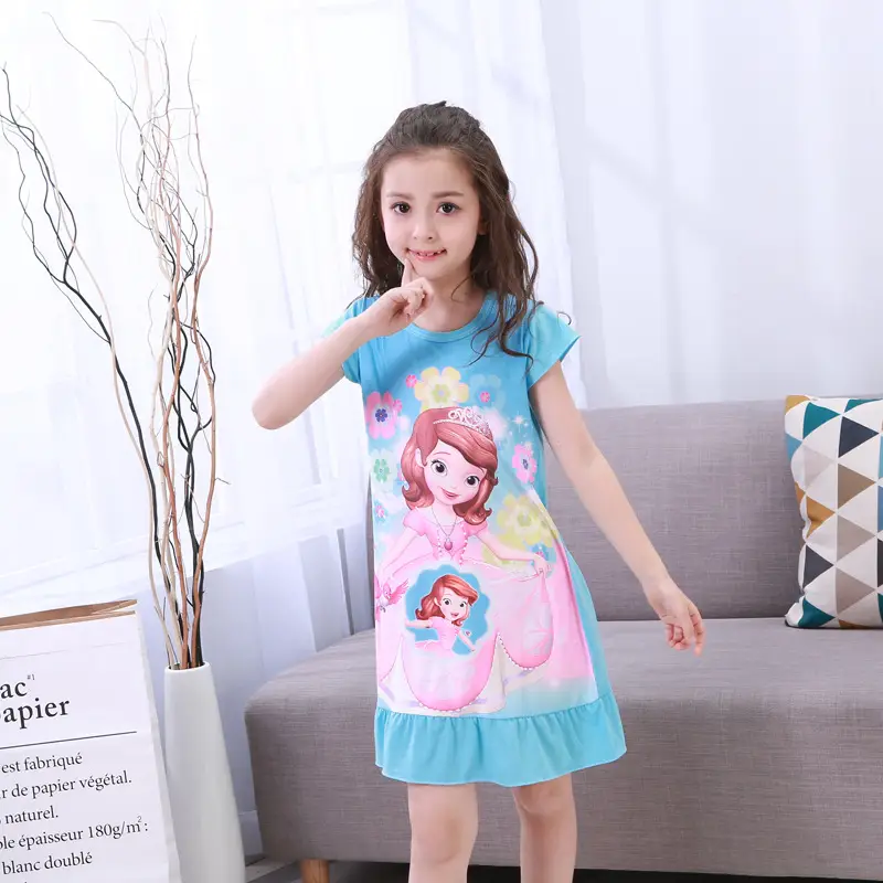 Girls Cotton Nightgown with Frozen Skirt Pink