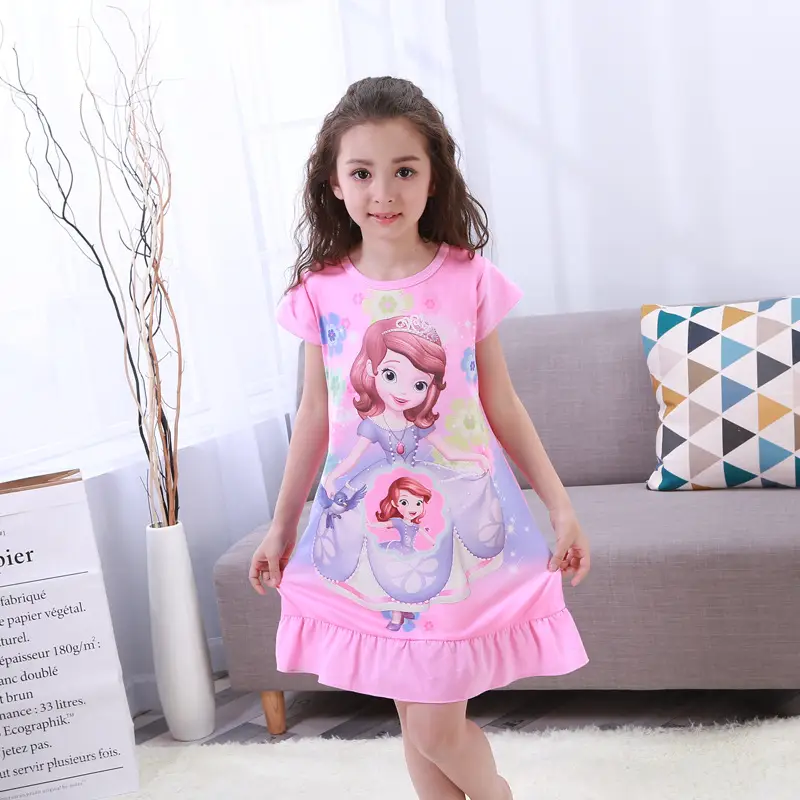 Girls Cotton Nightgown with Frozen Skirt Pink