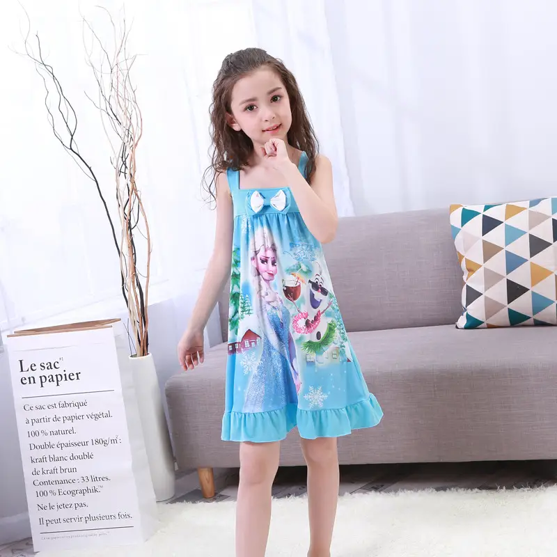 Girls Cotton Nightgown with Frozen Skirt Pink