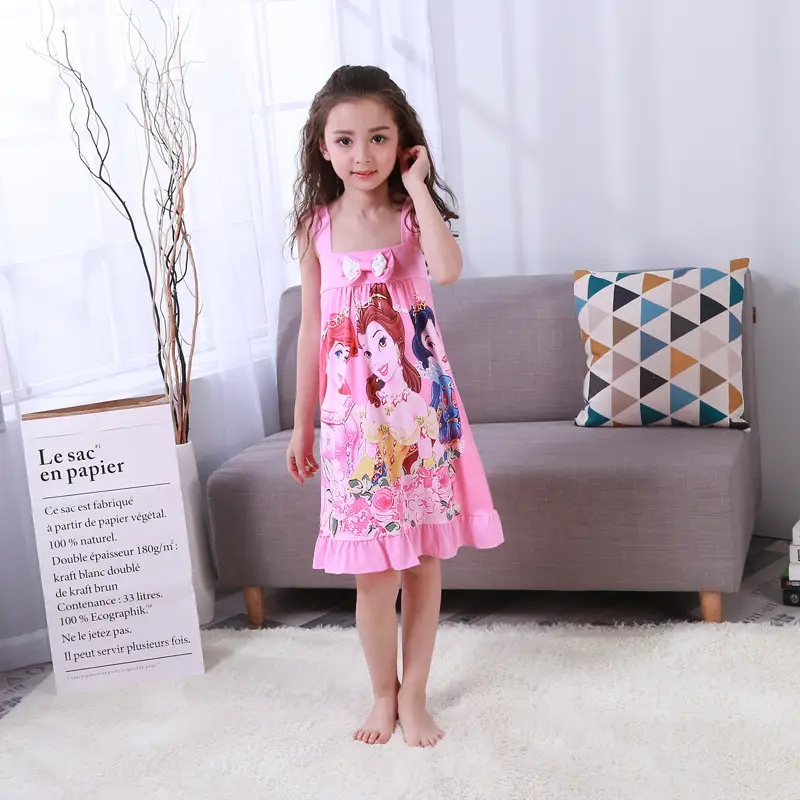 Girls Cotton Nightgown with Frozen Skirt Pink