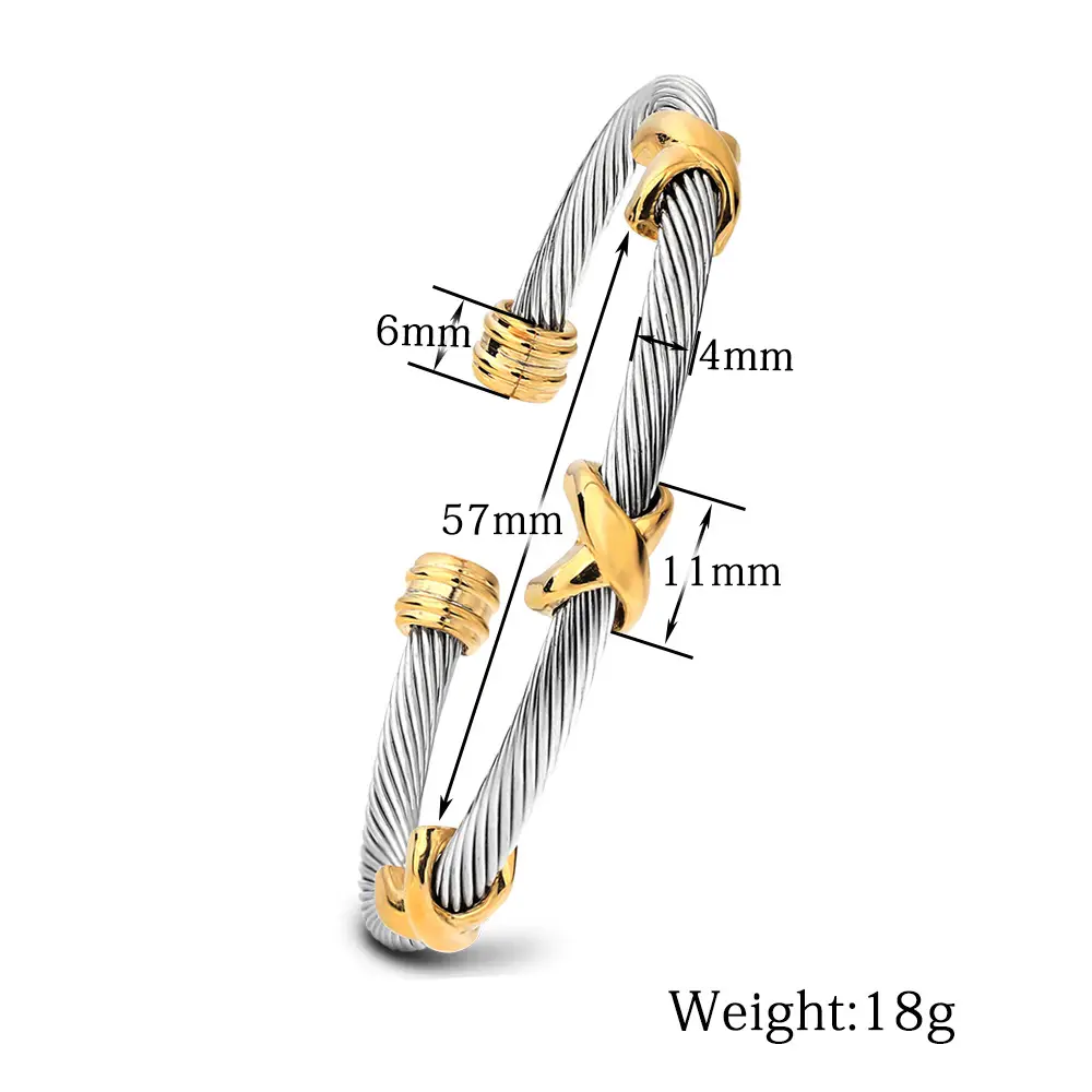 European American Cross-Border Twisted Steel Wire Bracelet 4mm Open X - Image 3