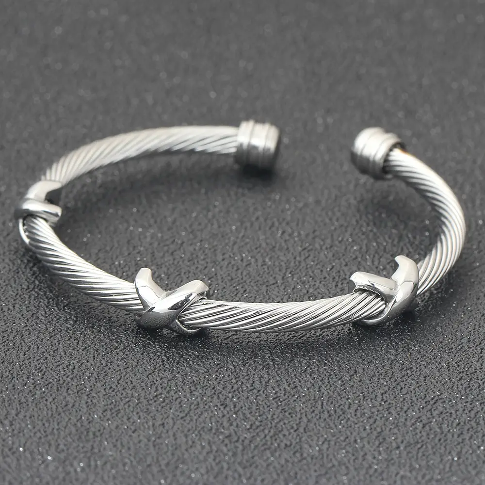 European American Cross-Border Twisted Steel Wire Bracelet 4mm Open X - Image 4