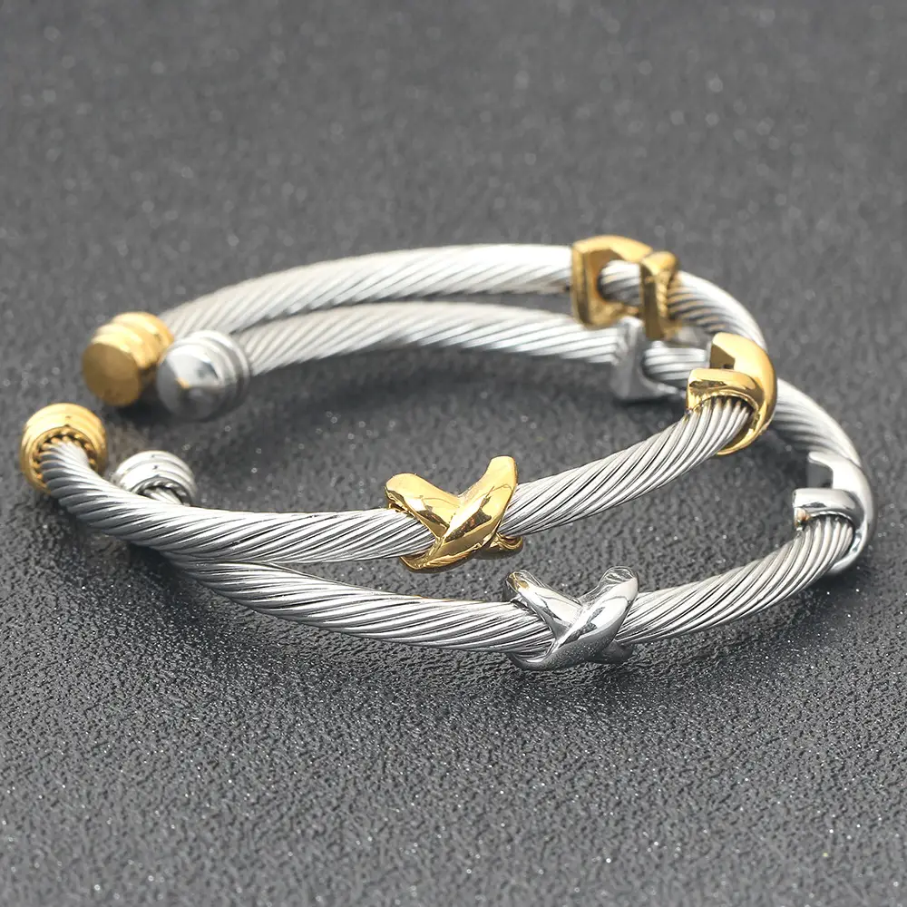 European American Cross-Border Twisted Steel Wire Bracelet 4mm Open X - Image 5