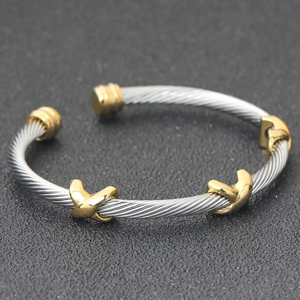 European American Cross-Border Twisted Steel Wire Bracelet 4mm Open X — feature 7
