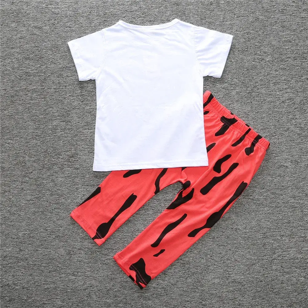 Children's T-Shirt + Pants Cotton Set White Red Mad Love Print - Image 4